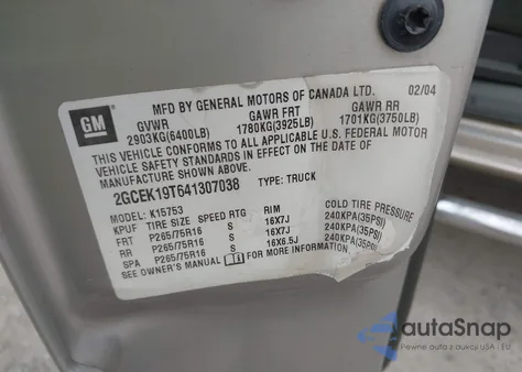 2004 Chevrolet Silverado K1500 из США, поврежденный, VIN 2GCEK19T641307038